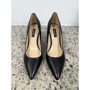 Nine West Wncara Black Leather Pointed Toe Block Heel Pumps 7.5M